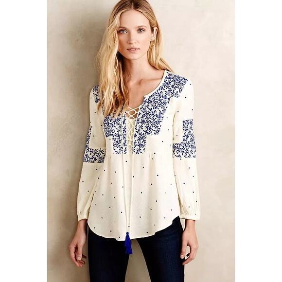 Anthropologie Libra Peasant Top by Vanessa Virginia, 10, Floral Embroidered EUC - Picture 1 of 14